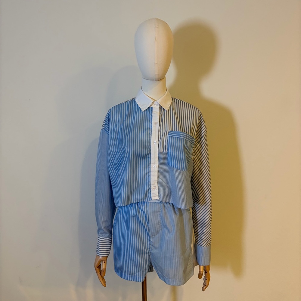 Love Notes Striped Crop Shirt & Shorts Set – Size Small 💙